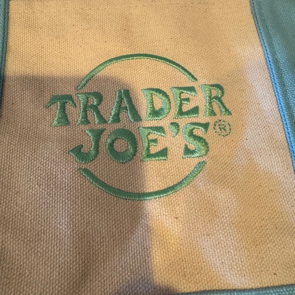 TRADER JOES JOE’S NWT Mini Canvas Tote Bag Pastel Blue - Picture 2 of 4